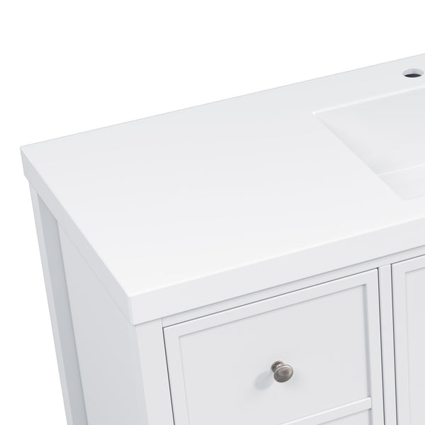 English Elm 60" Freestanding Bathroom Vanity Fluted Fronts Soft Close Drawers Drop-in Sink White N817P404100W