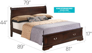 English Elm Louis Phillipe King Storage Bed In Rich Cappuccino Finish - Elegant Design & Ample Under-Bed Space B078S00327