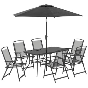 English Elm Backyard 8 Piece Outdoor Dining Set with Tempered Glass Table and Folding Chairs T3971S00239