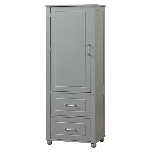 English Elm Tall Bathroom Storage Cabinet - Modern Grey Mdf Stand With Adjustable Shelf & 2 Drawers For Organization N725P241045E-GIGA