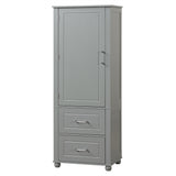 English Elm Tall Bathroom Storage Cabinet, Freestanding Storage Cabinet With Two Drawers and Adjustable Shelf, Mdf Board With Painted Finish, Grey