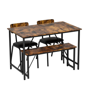 English Elm 4 4-Piece Dining Set with Marble Top, Faux Leather Chairs & Bench — Space-Saving Kitchen, Nook, Home Workstation W578P150068