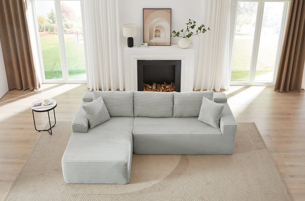 English Elm L-Shaped Cloud Sectional Sofa - Plush Deep Seat Modular Sleeper For Living Room & Apartment, Light Grey W2339P306765