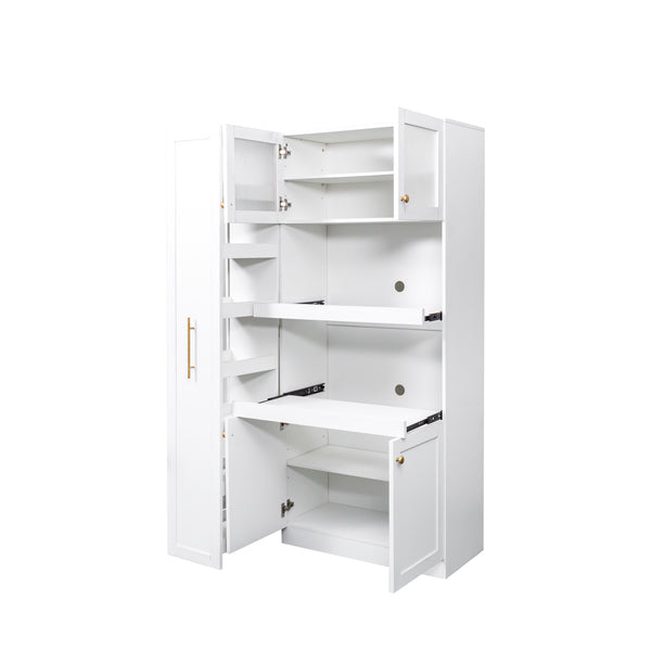 English Elm Kitchen Farmhouse Pantry Cabinet With Multi-Tier Pull-Out Shelves & 4 Doors For Organized Storage W331S00173
