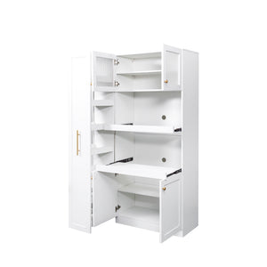 English Elm Kitchen pull-out pantry cabinet with 7-tier expandable shelves, smooth-glide organizers, farmhouse white storage solution for kitchen and dining rooms W331S00173 W331S00173