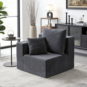 English Elm Sofa Modular Cloud Sectional with Overstuffed Corduroy Cushions for Modern Living Rooms Gray W848P309957