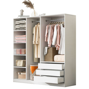 English Elm Doorless Open Wardrobe with 6 Compartments and 3 Drawers, Modern Space-Saving Storage for Bedroom White N820S00036K