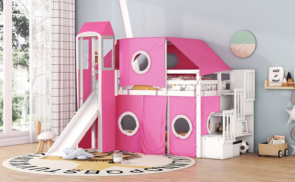 English Elm Twin Castle Loft Bed with Play Tower Pinewood Frame for Kids Bedroom Storybook LT000568AAH-1