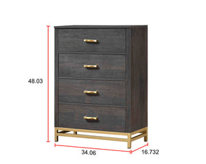 English Elm 1pc Contemporary 4-Drawer Storage Chest with Metal Handles and Luxe Metallic Accents for Bedroom Gold,Gray 36.91 L x 19.49 W x 52.64 H B2741P353124