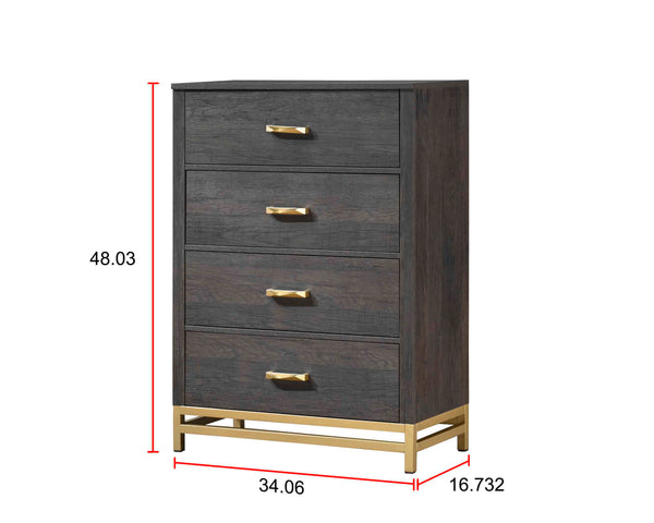 English Elm 1pc Contemporary 4-Drawer Storage Chest with Metal Handles and Luxe Metallic Accents for Bedroom Gold,Gray 36.91 L x 19.49 W x 52.64 H B2741P353124
