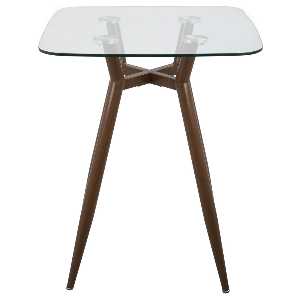 English Elm Clara Mid-Century Modern Square Counter Table With Clear Glass Top & Walnut Metal Legs For Dining B202P223304