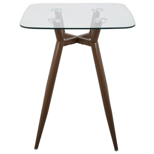 English Elm Clara Mid-Century Modern Square Counter Table With Clear Glass Top & Walnut Metal Legs For Dining B202P223304