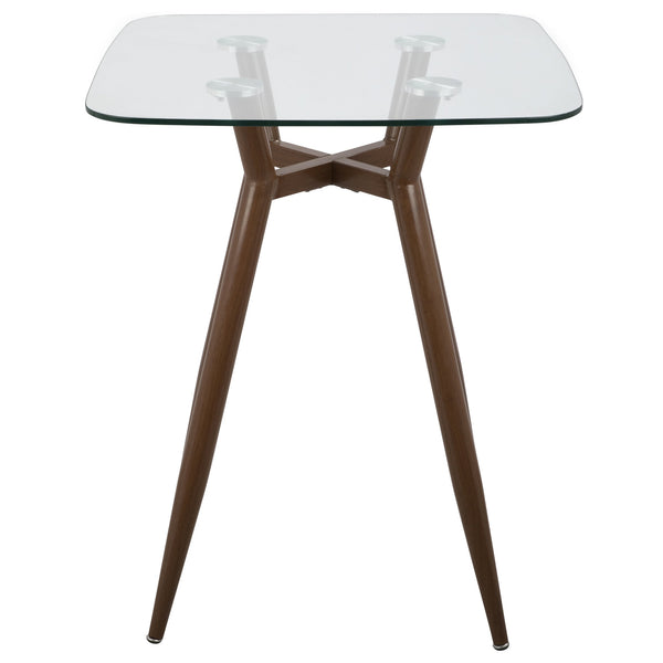 English Elm Clara Mid-Century Modern Square Counter Table With Clear Glass Top & Walnut Metal Legs For Dining B202P223304