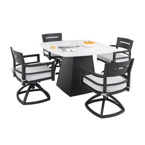 English Elm 5-Piece Outdoor Dining Set With 44" Rounded Square Table & Swivel Rockers - Stylish, Durable, Weather-Resistant! W1886S00024