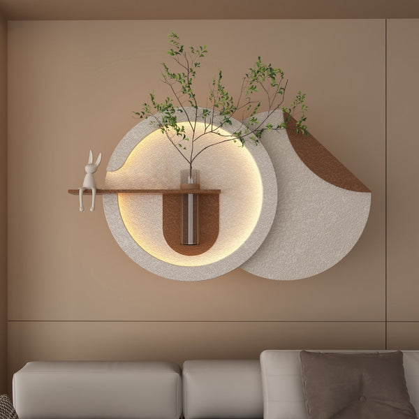 English Elm Adjustable Led Sandstone Double Disc Wall Sculpture with Botanicals for Living Room W2700P389345