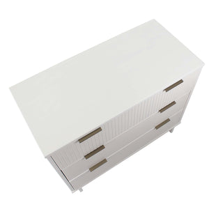 English Elm Granville 38" White Dresser - Modern 3-Drawer Storage With Glam Gold Hardware & Ribbed Front Design B365S00074