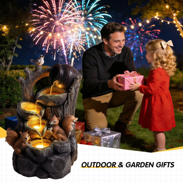 English Elm Squirrel Resin Tree Stump Outdoor Water Fountain with Led Lights Garden Patio Decor W5397P454718
