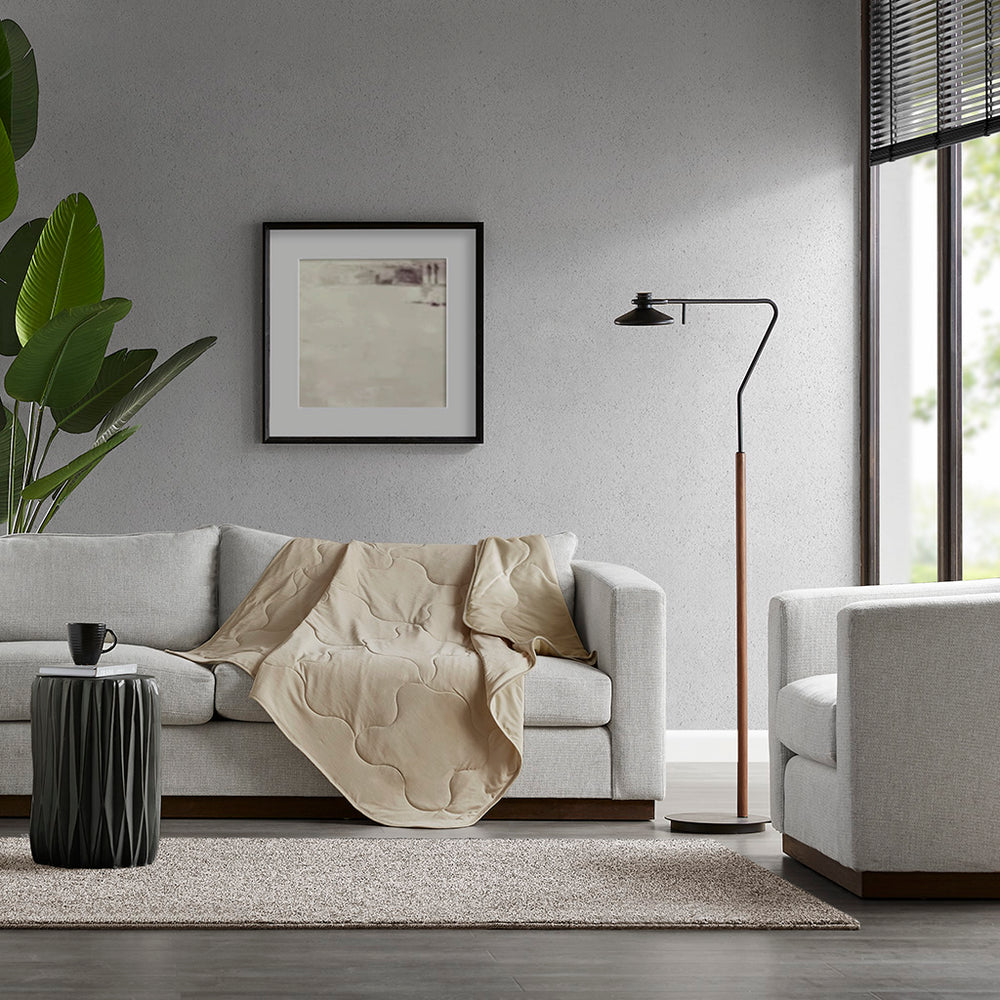 JLA Home Sharper Image - Down Cooling Touch Down Alternative Throw — Lightweight, breathable box-quilted microfiber for year-round comfort and easy care Tan SI50-0022