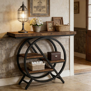 English Elm Hall Console Table Faux Marble Top Gold Geometric Base Modern Entryway Accent T3971P451093