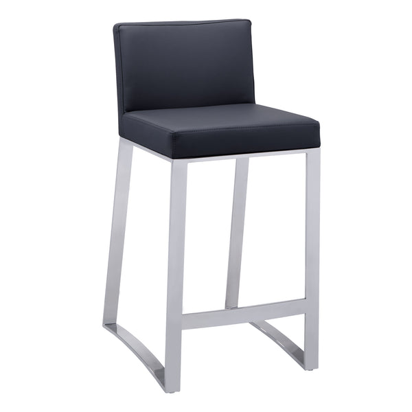 Sunpan Architect Contemporary Barstool with Polished Stainless Steel Base for Urban Dining Spaces Black