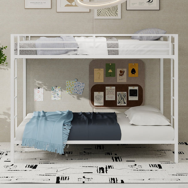 English Elm Multi Square Tube Iron Bunk Bed Full over Full, Sturdy White Metal Frame, Space-Saving Dual Sleep Solution W1935P360912