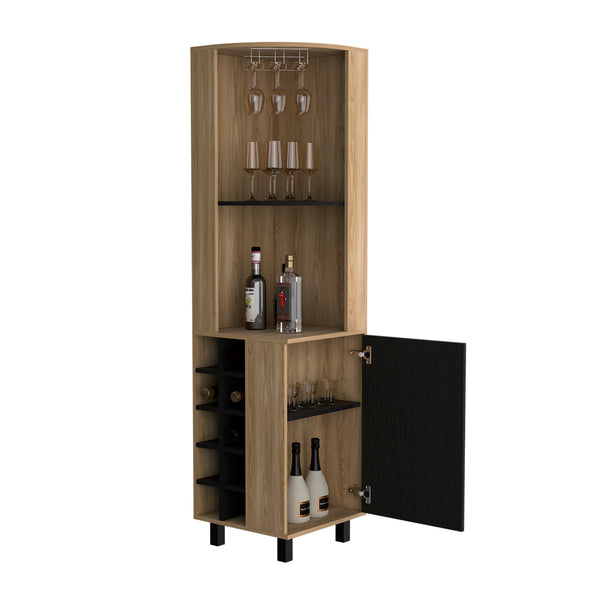 English Elm Corner Bar Cabinet Cleveland – Natural Oak & Black Corner Wine Rack with Cup Holder, Shelves, Durable Engineered Wood (98) B092P217885