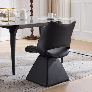 English Elm The Swivel Dining Chair with Hollow Cutout Back Faux Leather Hardwood Frame Modern Black W3612P436510