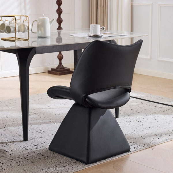 English Elm The Swivel Dining Chair with Hollow Cutout Back Faux Leather Hardwood Frame Modern Black W3612P436510