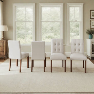 English Elm Wooden Modern Dining Chairs Set of 4 with Upholstered Beige Fabric, Rubber Wood Legs, 250lb Capacity Walnut N752P300578D