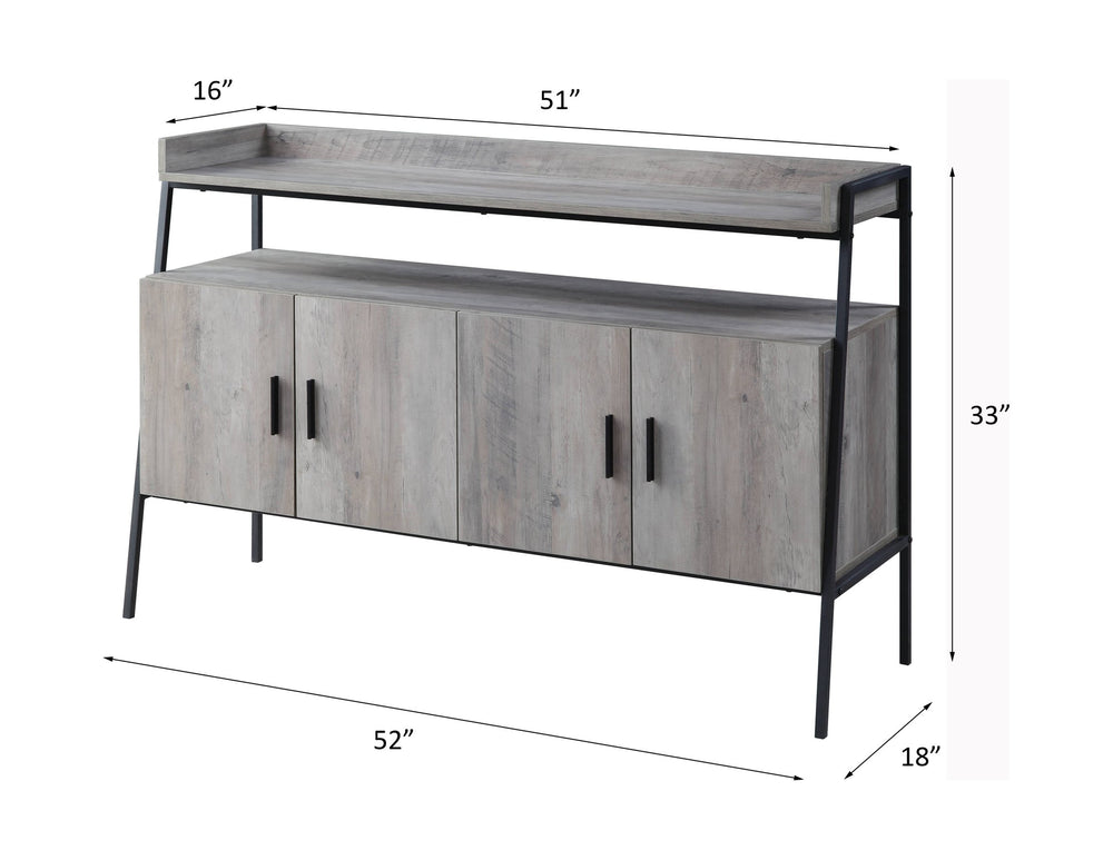 English Elm Samiya Gray Oak & Black Finish TV Stand with 4 Doors, Open Shelf, Durable MDF/Metal Design B2726P256331