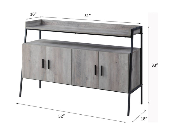English Elm Samiya Gray Oak & Black Finish TV Stand with 4 Doors, Open Shelf, Durable MDF/Metal Design B2726P256331