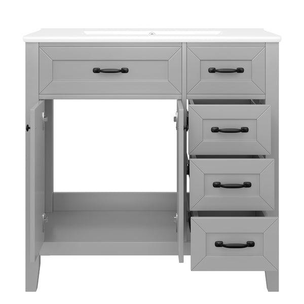 English Elm 36" Stylish Gray Bathroom Vanity With Sink Combo - Durable, Space-Saving Storage Solution For Your Home N725P246491E