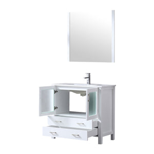 English Elm White 36 in. Bathroom Vanity with Scratch-Resistant White Ceramic Top, Chrome Faucet & 34" Mirror B2731S01288