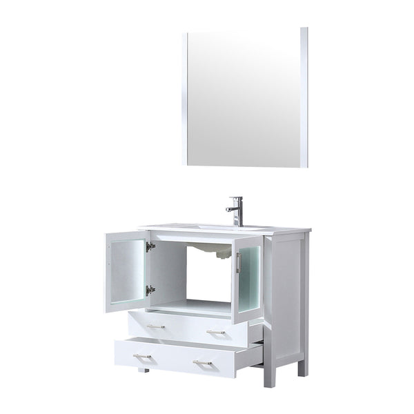English Elm White 36 in. Bathroom Vanity with Scratch-Resistant White Ceramic Top, Chrome Faucet & 34" Mirror B2731S01288
