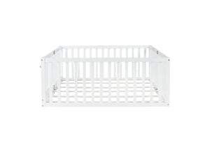 English Elm Twin Floor Bed Solid Rubber Wood with Tall Safety Railings for Toddler Sleep White W504P287658