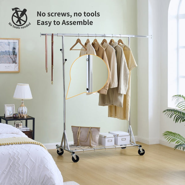 English Elm Clothes Rolling Garment Rack 600lb Capacity Collapsible Heavy Duty Frame with Locking Casters W1903P172820