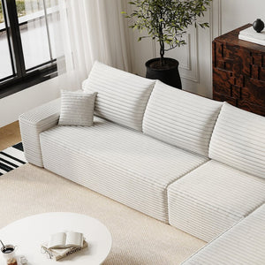 English Elm Y119-3r-white Plush Corduroy Modular Sectional with Reversible Chaise for Living Rooms W2824P338976