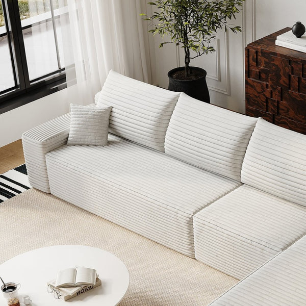 English Elm Y119-3r-white Plush Corduroy Modular Sectional with Reversible Chaise for Living Rooms W2824P338976