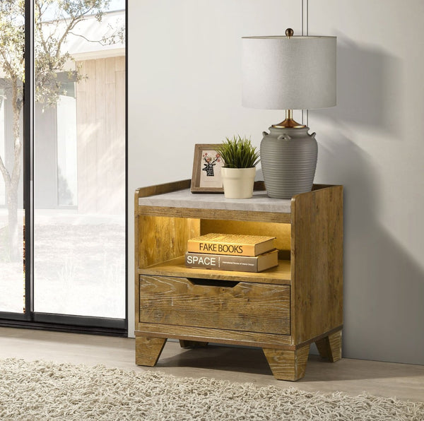 English Elm 2-drawer Italian Modern Nightstand Two-tone Wood Melamine Finish Bedroom Storage B016P453635