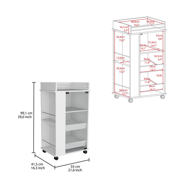 English Elm Baltimore White Bar Cart with Casters, Glass Door & 2 Side Shelves — Mobile Cocktail Station, Organized Storage B070P188861