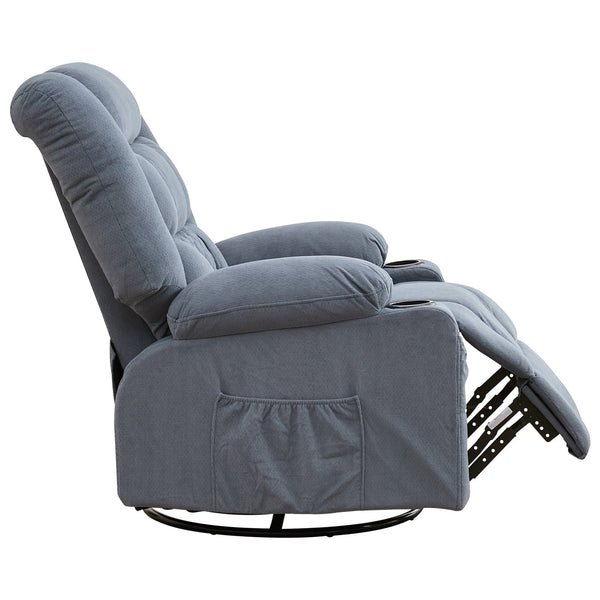 English Elm Kneading Massage Rocker Recliner with 4‑Point 3D Kneading, Heat, USB Port, Cup Holders & Swivel Comfort Blue W1521P390947