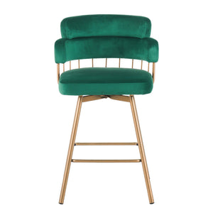 English Elm Christopher Knight Home® - 26" 26" Counter Height Bar Stools Set of 2 Green 180° Swivel Upholstered Bucket Seats with Gold Legs for Kitchen Island Cafe Pub Comfort Durability 26" N762P271582F