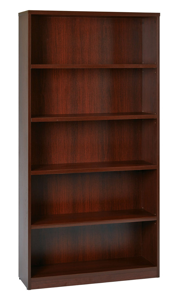 OSP Home Furnishings 36wx12dx72h Five Shelf Laminate Bookcase with Adjustable Shelves for Office or Home Library Mahogany LBC361272-MAH
