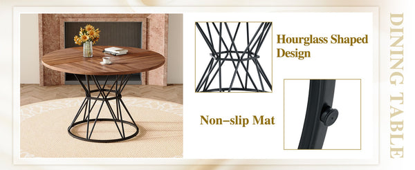 English Elm Table and Chair Set Walnut Round Dining with Hourglass Base Four Fabric Seats Walnut+Black W1151S04855