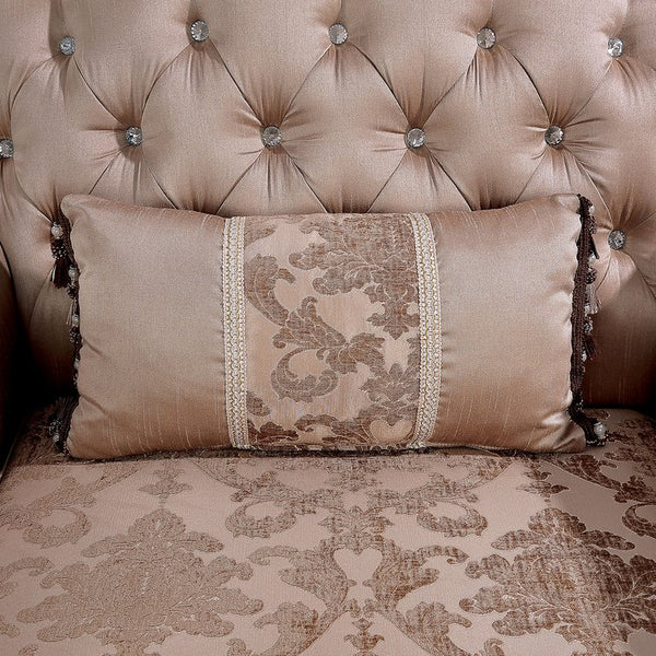 English Elm Dark Classic Tufted Accent Chair with Rolled Arms, Carved Wood Trim and Nailhead Detailing, Luxe Seating Statement Cherry,Light Brown 49 L x 36 W x 22 H B2741P380261