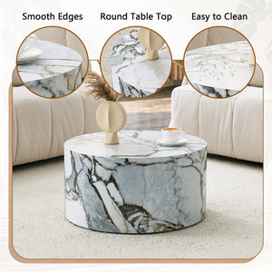 English Elm Cave Stone Patterned Mdf Round Coffee Table for Minimalist Industrial Living Rooms White W1151P460955
