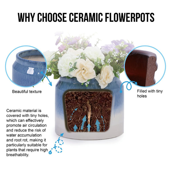 English Elm Set Of 2 Gradient Ceramic Flowerpots - Stylish Modern Planters For Garden, Patio & Indoor Decor W3273P322300-GIGA