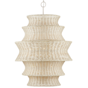 Phebe Chandelier - Elegant Coastal Design with Bleached Wicker Shade and Vanilla Finish for Homes