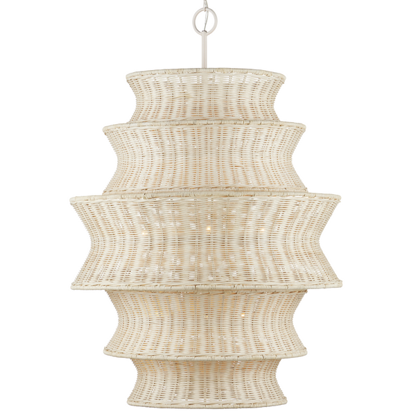 Phebe Chandelier - Elegant Coastal Design with Bleached Wicker Shade and Vanilla Finish for Homes