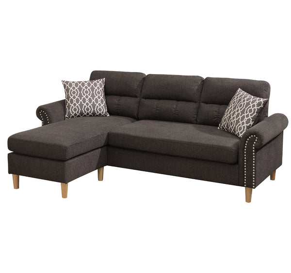 English Elm Reversible Tufted Velvet Sectional Sofa with Reversible Chaise, Nailhead Trim and Accent Pillows Tan 34 L x 88 W x 23 H B089P389527